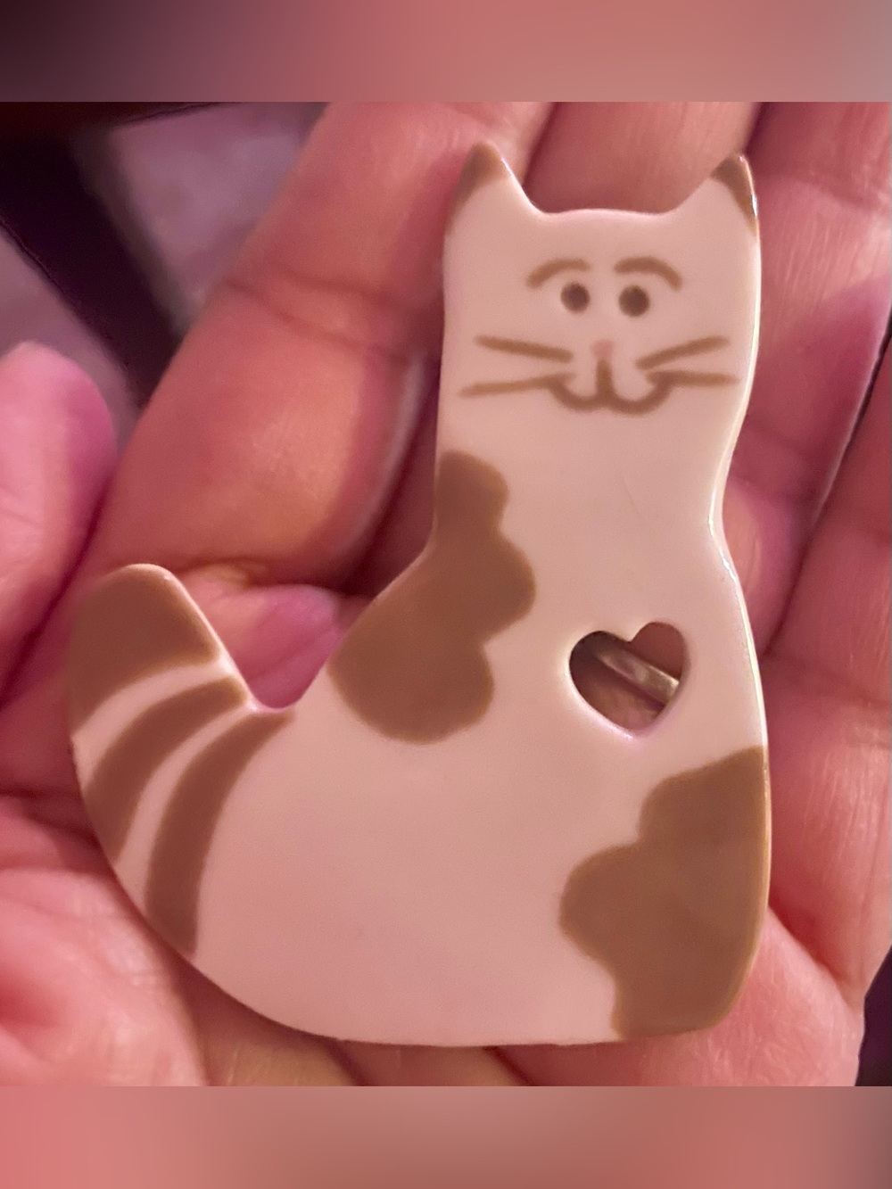 Cat-Shaped Brown and Cream colored Brooch
